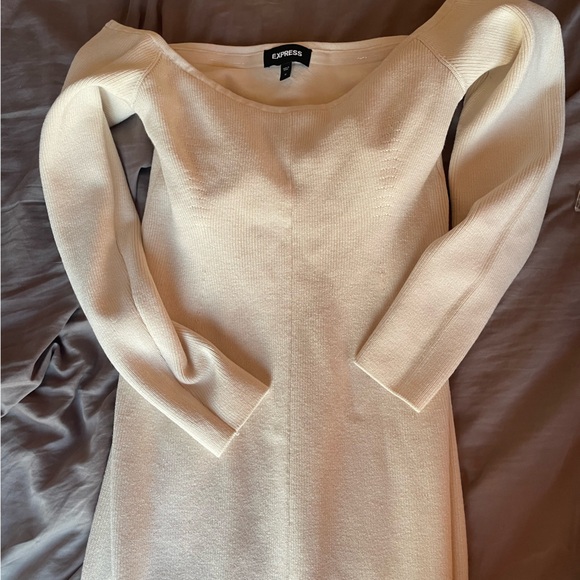 Express Cream Mermaid Long Sleeve Off the Shoulder Sweater Dress - Picture 5 of 5